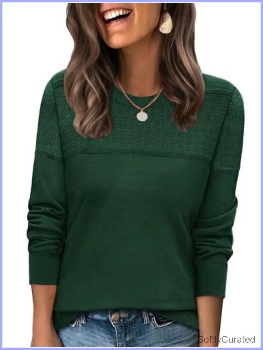 Crewneck Crochet Cable Knit Long Sleeve Pullover Sweater